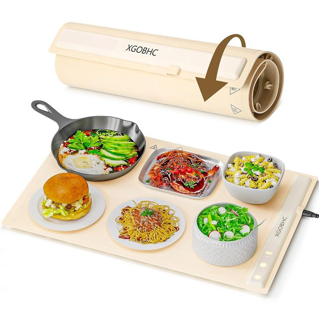 Electric Warming Tray with Temperature Settings, 3 Modes &Full Surface Heating, XGOBHC Portable Food Warmer for Parties, Auto Shut-Off -Silicone Heating Tray for Buffet, Gatherings,Everyday Use,White