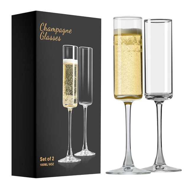 PARACITY Champagne Flutes, Crystal Champagne Glasses Set of 2, Elegant 6oz Glass Champagne Flutes, Gift for Birthday, Wedding, Christmas, Clear Sparkling Champagne Glasses for Women, Men