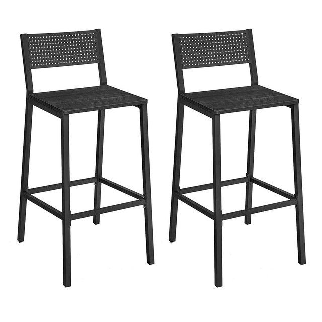 VASAGLE Bar Stool Set of 2, Bar Chairs for Kitchen, Dining Room, Industrial, Charcoal Gray and Black ULBC070B22