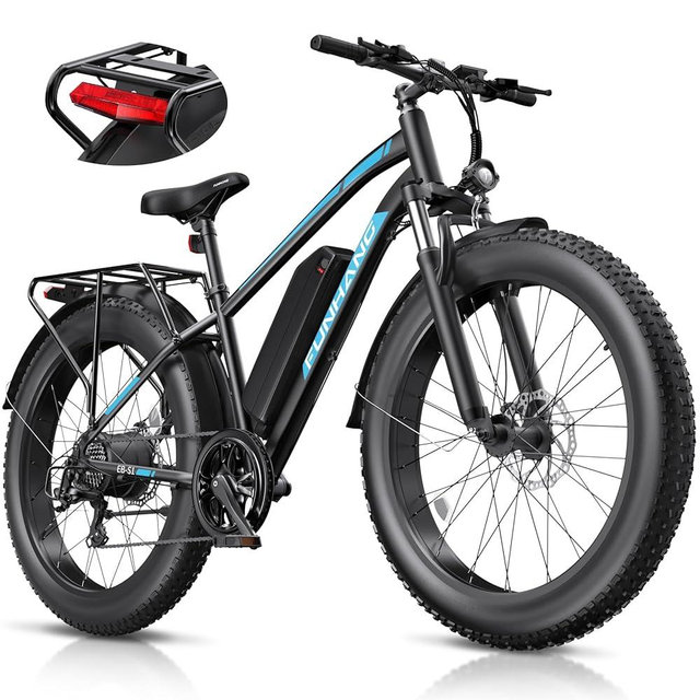 Funhang Electric Bike for Adults, 1000W Peak Ebike, 25MPH 60Miles Electric Mountain Bike, 26" Fat Tire Electric Bicycle with 48V 13AH Battery, Front Suspension,7 Speed, Rear Rack, UL 2849 Certified
