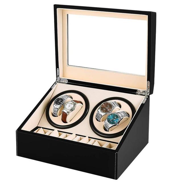J&T Technology Automatic Watch Winder,4+6 Automatic Watch Winder Storage Display Box,Quiet Mabuchi Motor,Luxury Watch Winder Case for Lady and Man Watches- AC Adapter (PU)