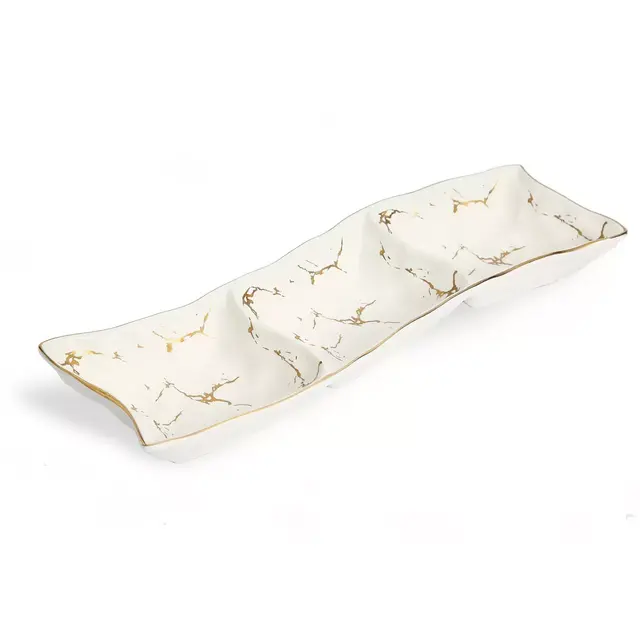 Classic Touch Marbleized Porcelain Relish Dish in Marble