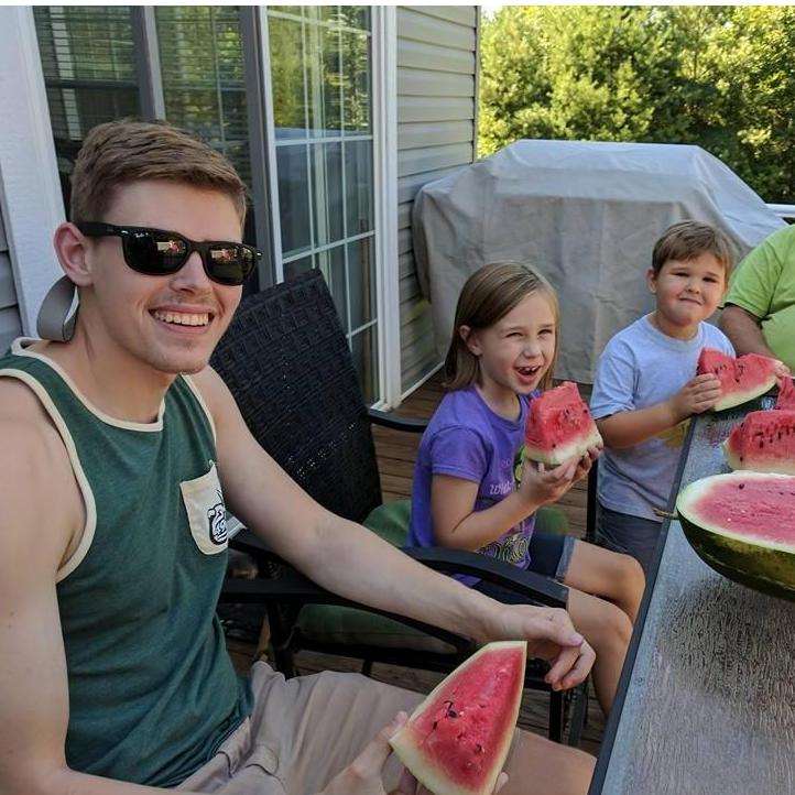 Enjoying delicious Broad River Farm watermelons