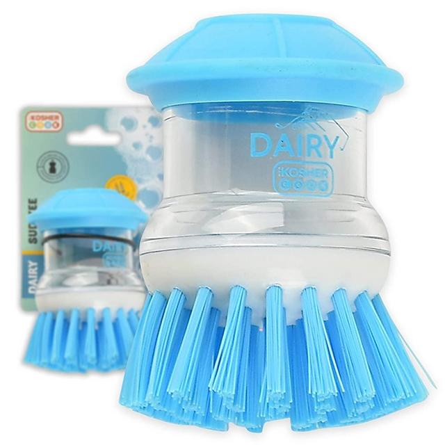 The Kosher Cook Dairy Blue Sud-Zee Scrub Brush with Liquid Dish Soap Dispenser –Scouring Sponge Bristles with Ergonomic Handle - Color Coded Kitchen Tools
