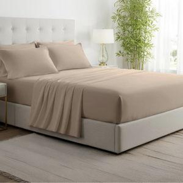Queen Size Organic Bamboo Cooling Sheets - Set of 4 in Taupe Latte