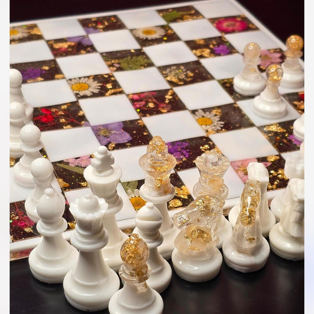 Resin Chess Board made with our Wedding Flowers