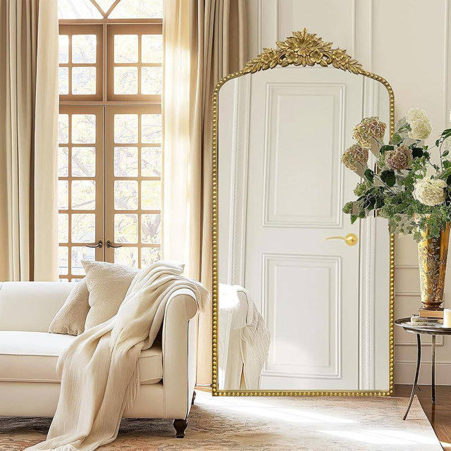 CASOLLY Gold Antique Full Length Mirror, 30"x60" Traditional Elegant Floor Vintage Mirror with Ornate Matel Frame, Baroque Inspired Home Decor for Entryway/Living Room/Hallway