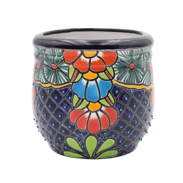 Talavera 9 in. Blue Ceramic Decorative Planter