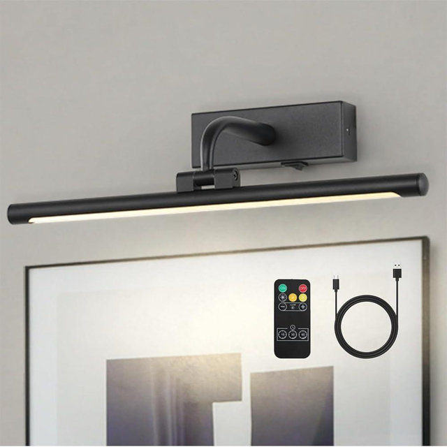 DLCL Battery Operated Picture Light with Remote and Timer, 15.94in Wireless Gallery Light Black 3CCT Rechargeable Art Light for Paintings, Dimmable Wall Sconce for Paintings Wireless