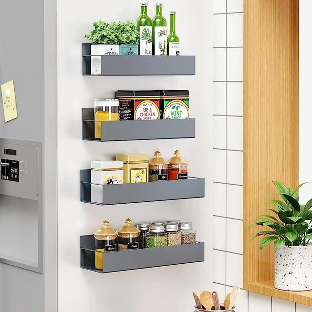 Vetacsion 4 Pack Moveable Fridge Magnetic Spice Racks,Metal Grey
