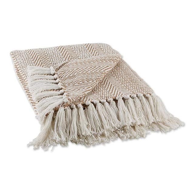 DII Herringbone Striped Collection Cotton Throw Blanket, 50x60, Stone