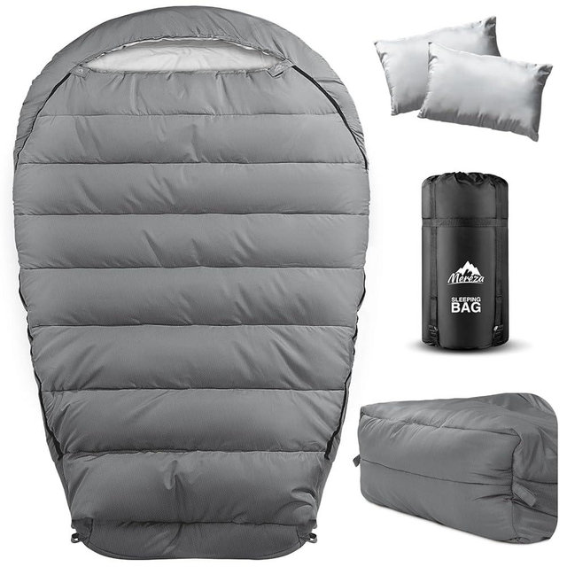 MEREZA Mummy Double Sleeping Bag for Adults with Pillow Cold Weather 0 Degree 2 Person Sleeping Bag for Big Tall Mens Couples Family Camping