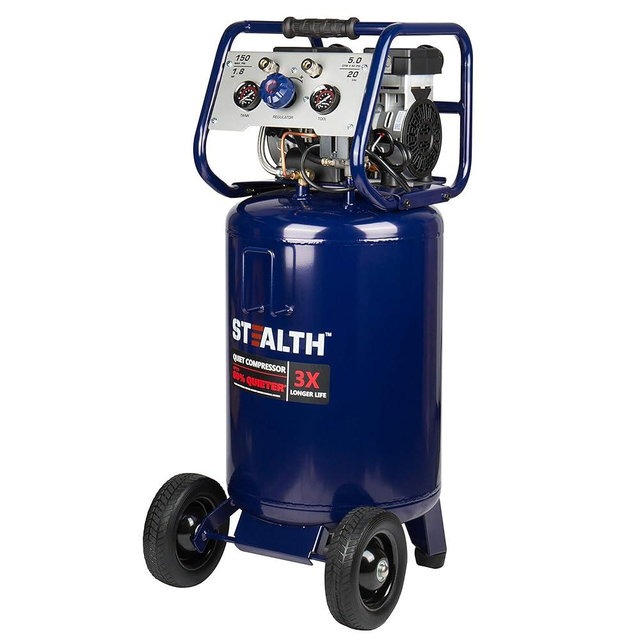 Stealth 20 Gallon Ultra Quiet Air Compressor,1.8 HP Oil-Free Peak 150 PSI 68 Decibel Air Compressor,5.5 CFM @ 40 PSI 5 CFM @ 90 PSI Silent Portable Long Life Electric Air Compressor W/Wheel for Garage