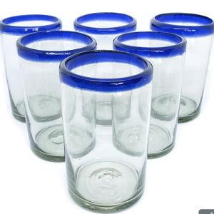 Cobalt Blue Rim 14 oz Drinking Glasses (set of 6)