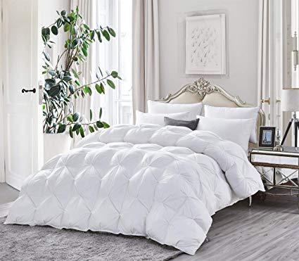Luxurious Heavy King Size Goose Down Comforter Duvet Insert, Classic Pinch Pleat Style, 750+ Fill Power, 70 oz Fill Weight, 1200 Thread Count 100% Egyptian Cotton Shell (Pinch Pleat, King, White)