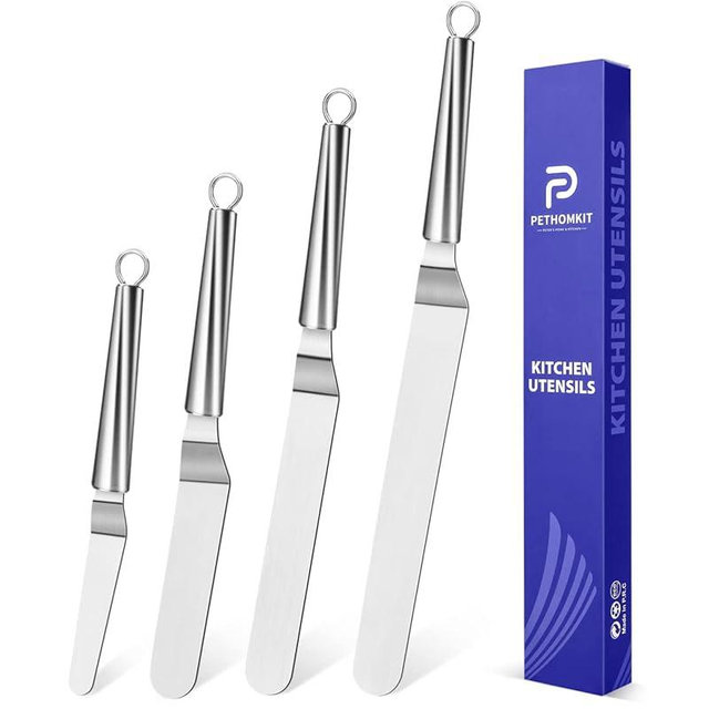 Offset Icing Spatula, Cake Angled Spatula Set with 4, 6, 8 & 10 Inch Blades, Stainless Steel Handle Suitable for Home, Kitchen or Bakery