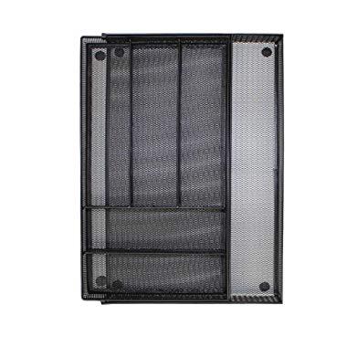 JANE EYRE Expandable Silverware Organizer Mesh Cutlery Tray 7 Compartments. Kitchen Drawer Utensil Organizer Divider Flatware Storage with Non-slip Foam Feet - Black
