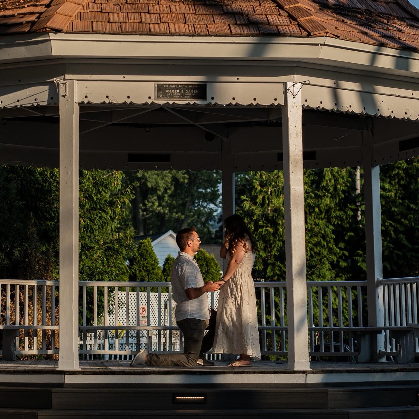 Our engagement, in the Lewiston gazebo, August 14, 2025!
