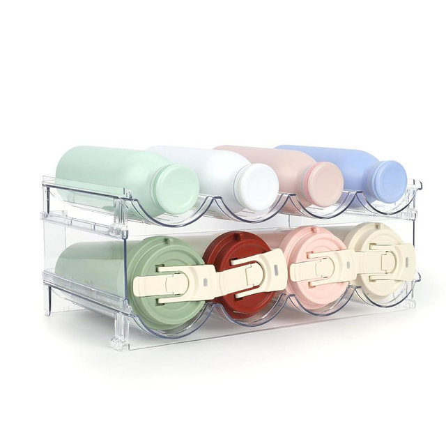 TIDY SAVANT Water Bottle Organizer - 2 Pack Clear Stackable Storage Rack for Stanley Yeti and Other Tumblers - 2 Tier Wine Rack Holds 8 for Kitchen Cabinets