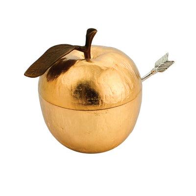 Goldtone Apple Honey Pot with Spoon by Michael Aram