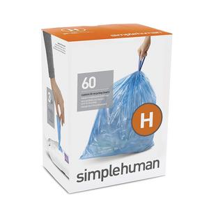simplehuman Code H Custom Fit Recycling Liners, Drawstring Trash Bags, 30-35 Liter/8-9 Gallon, 3 Refill Packs (60 Count), Blue