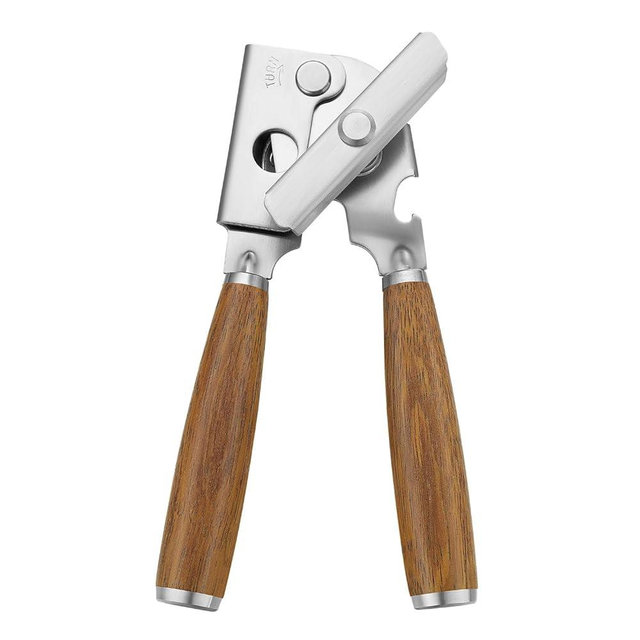 Upgraded Efficient Manual Can Opener - Selected Solid Wood Handle, Sharp and Smooth Blade Edge, Portable Design, Easy-Open Large Knob, Versatile for Various Bottle Caps(Merbau)