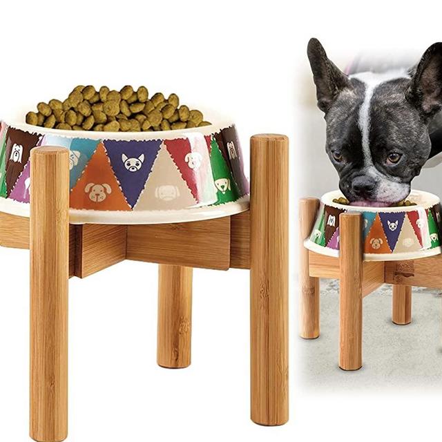 Adjustable Dog Bowl Stand for Small Medium and Large Dogs - Expandable Holder of Water and Food Feeder Bowls - Wood