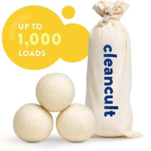 cleancult - Wool Dryer Balls - Organic, Natural, Pure - Eco-Friendly - Anti Static - Baby Safe - Hypoallergenic - XL - 100% New Zealand Wool - 3 Wool Dryer Balls - Chemical Free