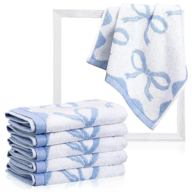 Coume 6 Pcs Blue Bow Washcloths 100% Cotton Wash Cloths 13" x 13" Coquette Small Face Towels Absorbent Soft Preppy Wash Cloths & Hand Bath Towels for Bathroom, Spa, Kitchen Drying Cleaning