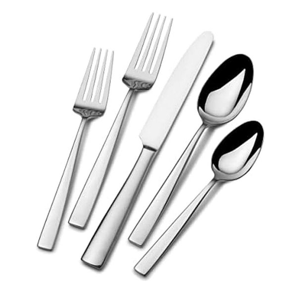 Mikasa Everett 101-Piece Flatware Set for 12, 18/10 Stainless Steel Cutlery with Complete Service and Serving Pieces, Sleek and Durable Design