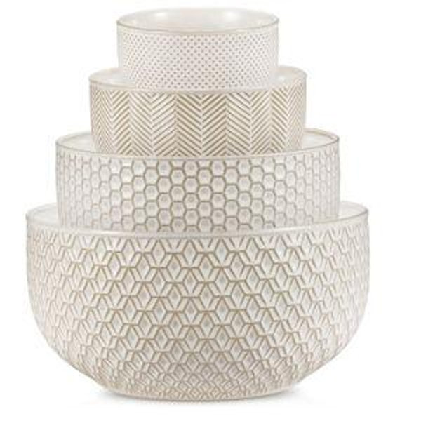 KooK Ceramic Mixing Bowls, Nesting Set of 4, Embossed Kitchen Dishware, Prep, Serving, Gift, Microwave and Dishwasher Safe, 20/44/98/145 oz, Narbonne Collection (Ivory)