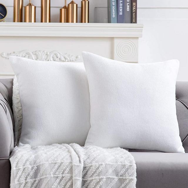 Anickal Cream White Pillow Covers 18x18 Inch Set of 2 Solid Rustic Farmhouse Decorative Throw Pillow Covers Square Cushion Case for Home Sofa Couch Decoration
