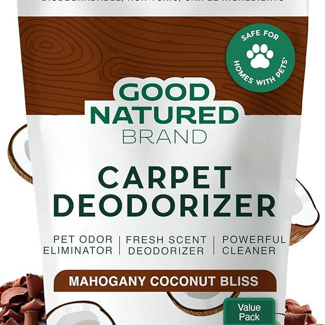 Good Natured Brand | Carpet Deodorizer & Freshener Powder | 31 oz Pet Odor Eliminator for Strong Odor & Pet Urine | Fresh Natural Mahogany Coconut Bliss Scent | Safe for Homes with Pets