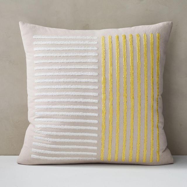 Embroidered Lines Pillow Cover, 24"x24", Belgian Flax