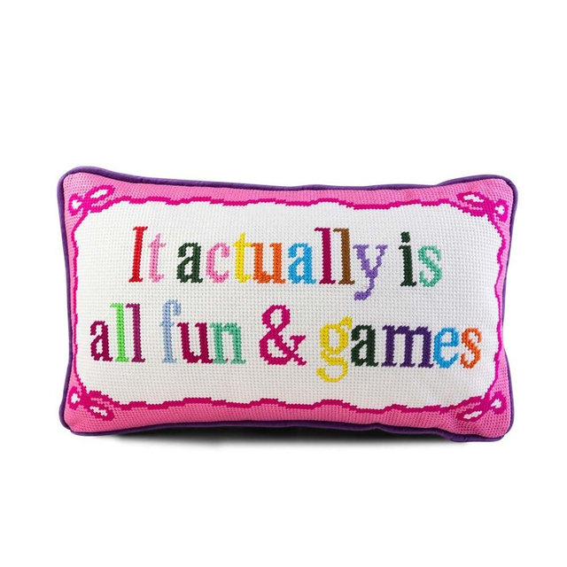 FURBISH Needlepoint Decorative Throw Pillow - Fun and Games - 9"x15" - Small Embroidered Designer Pillow for Living Room, Couch, Sofa, Chair & Bed - Eclectic Home Decor
