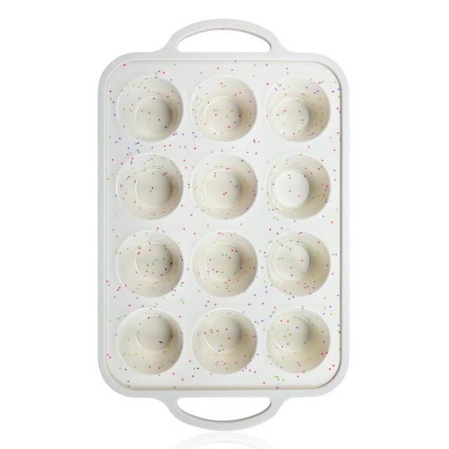 Fimary Silicone Muffin Pan - 12 Cups Mini Muffin Pan, Non-stick Cake Molds Great for Homemade Muffins, Cupcakes, Muffin Cakes and Bread, Dishwasher Safe – Milky White