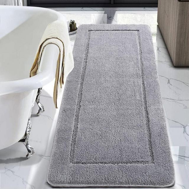 LOCHAS Luminous Non Slip Bathroom Rugs Runner 24 x 70 Inch, Extra Soft and Comfy Bath Mats Rug, Absorbent Thick Microfiber Mat Carpets for Bathroom Shower, Light Gray