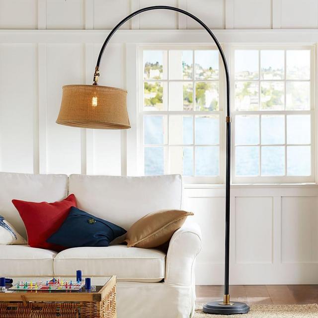 Winslow Arc Sectional Floor Lamp, Natural Burlap Shade