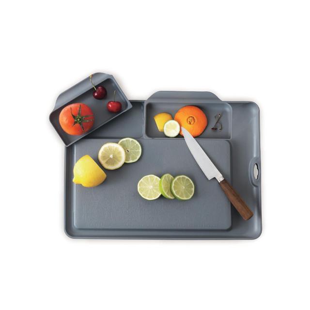 Double Save Nonslip Cutting Board and Serving Tray with Removable Compartments
