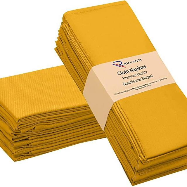 Ruvanti Kitchen Cloth Napkins 12 Pack 18X18 Inch Dinner Napkins Soft, Comfortable, Reusable Napkins, Durable Linen Napkins, Perfect Table Napkins, Mustard Color Napkins for Dinners, Parties & Wedding.