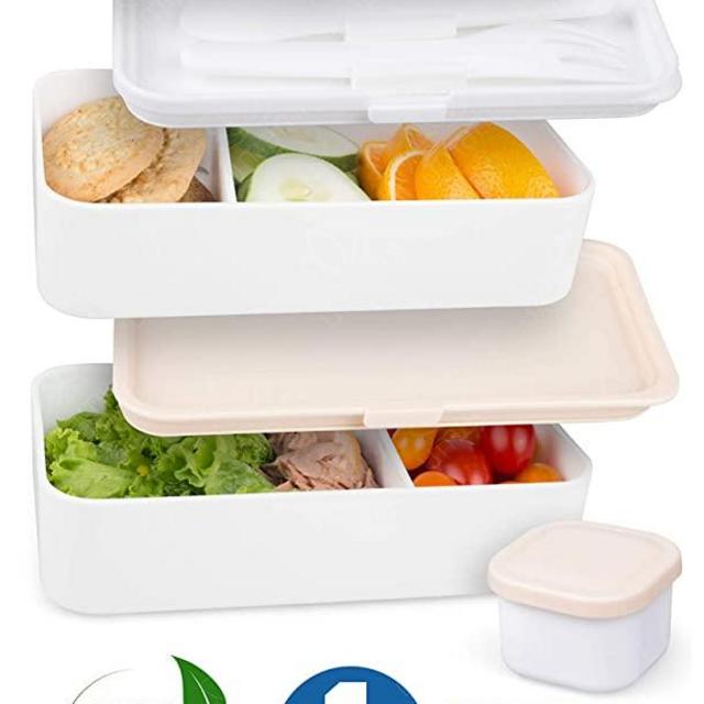 UMAMI Premium Bento Lunch Box For Adults/Children - Includes 1 Sauce Pot & Cutlery 3 Pieces - Japanese Hermetic Box - 2 Compartments - Micro-Waves & Dishwasher & Freezer - BPA Free - Zero Waste