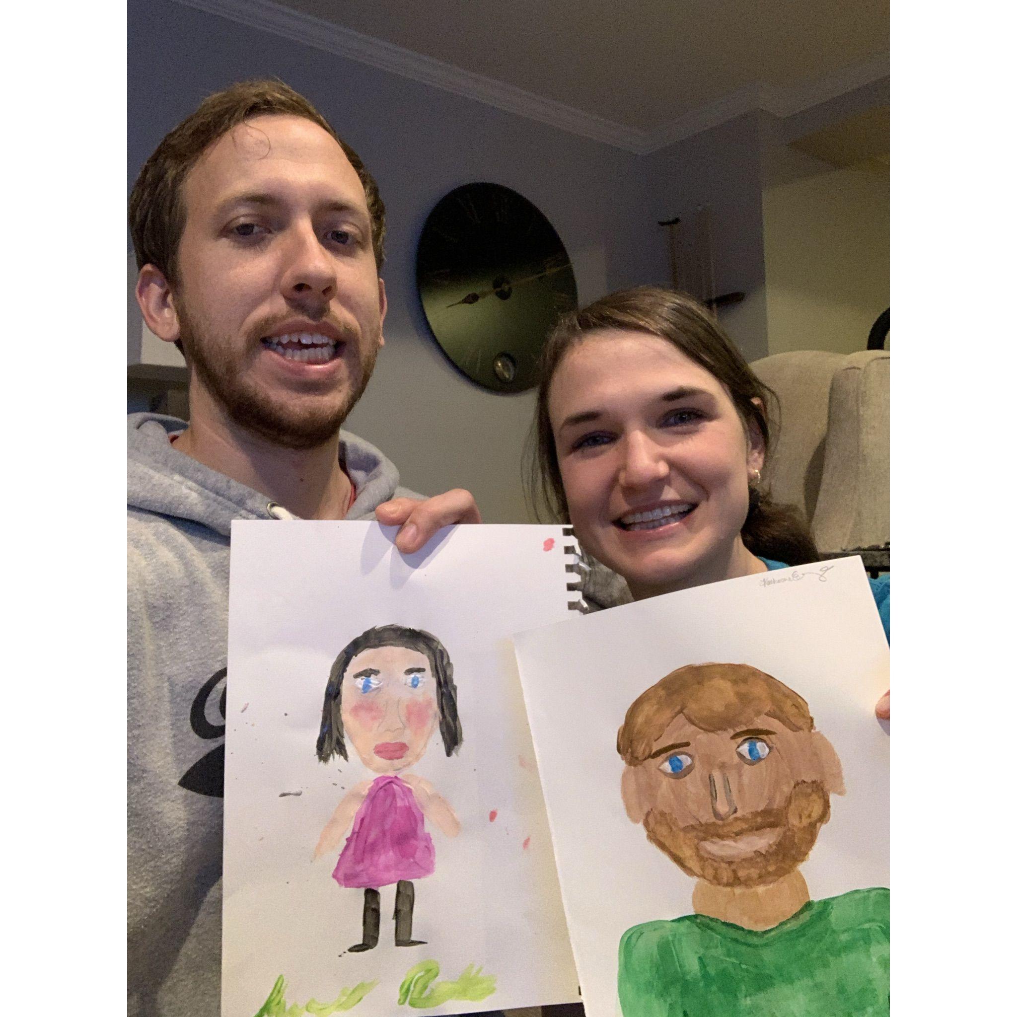 Our date drawing each other portraits. Fun date but we don't have a future in fine art!