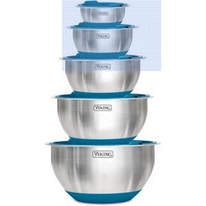 Viking Mixing Bowls Set, 10 Piece Stainless Steel Kitchen Cookware, Non-Slip Silicone Base, Includes Tight Fit Lids, Dishwasher Safe, Teal