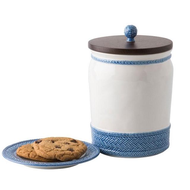 Le Panier White/Delft 7.5" Canister with Wooden Lid