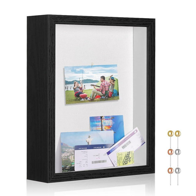 MUXIUNT Travel Adventure Challenge Archive Shadow Box Picture Frame with Slot,11x14 Travel Ticket Card Memory Box for Keepsake Box, Top Loading Shadow Box Display Case Travel Decor Gift (Black,11x14)