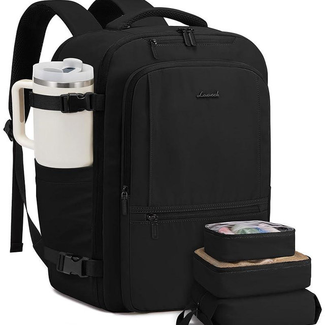 LOVEVOOK Travel Backpack for Women & Men, 60L Large Carry On Backpack Airline Approved, TSA Personal Item Weekender Bag, Laptop Backpacks with 3 Packing Cubes for Travel Essentials, Waist Belt