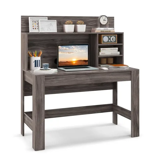 Costway Computer Desk Wooden Writing Desk Modern Home Office Workstation PC Laptop Table for Small Space Rustic Oak