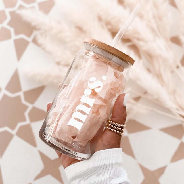 Bride Iced Coffee Cup Mrs Glass Cup with...