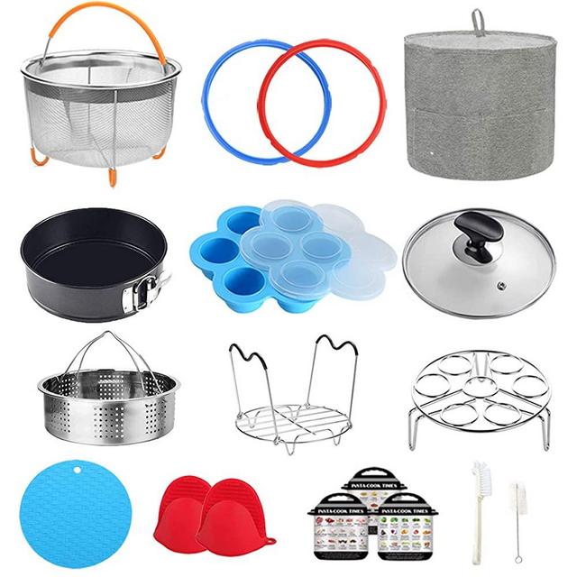 Pressure Cooker Accessories Compatible with Instant Pot 6 Qt - Steamer Basket, Cloth Cover, Glass Lid, Silicone Sealing Rings, Egg Bites Mold, Springform Pan, Egg Steamer Rack and More