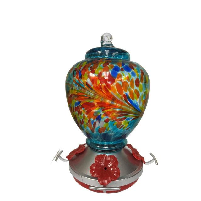 Ultimate Innovations 14" Glass S Hook Hummingbird Feeder Teal